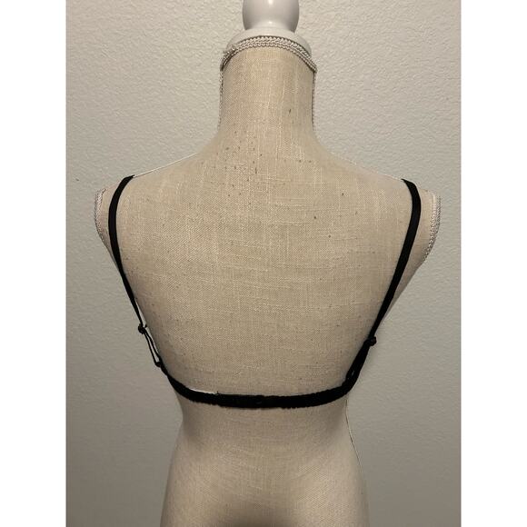 Frederick's of Hollywood Black and Icy Blue Satin Lace Open Cup Underwire Bra-10 - Picture 4 of 5